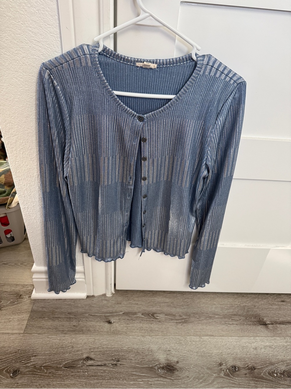 Pilcro Light Blue Ribbed Button-Front Cardigan